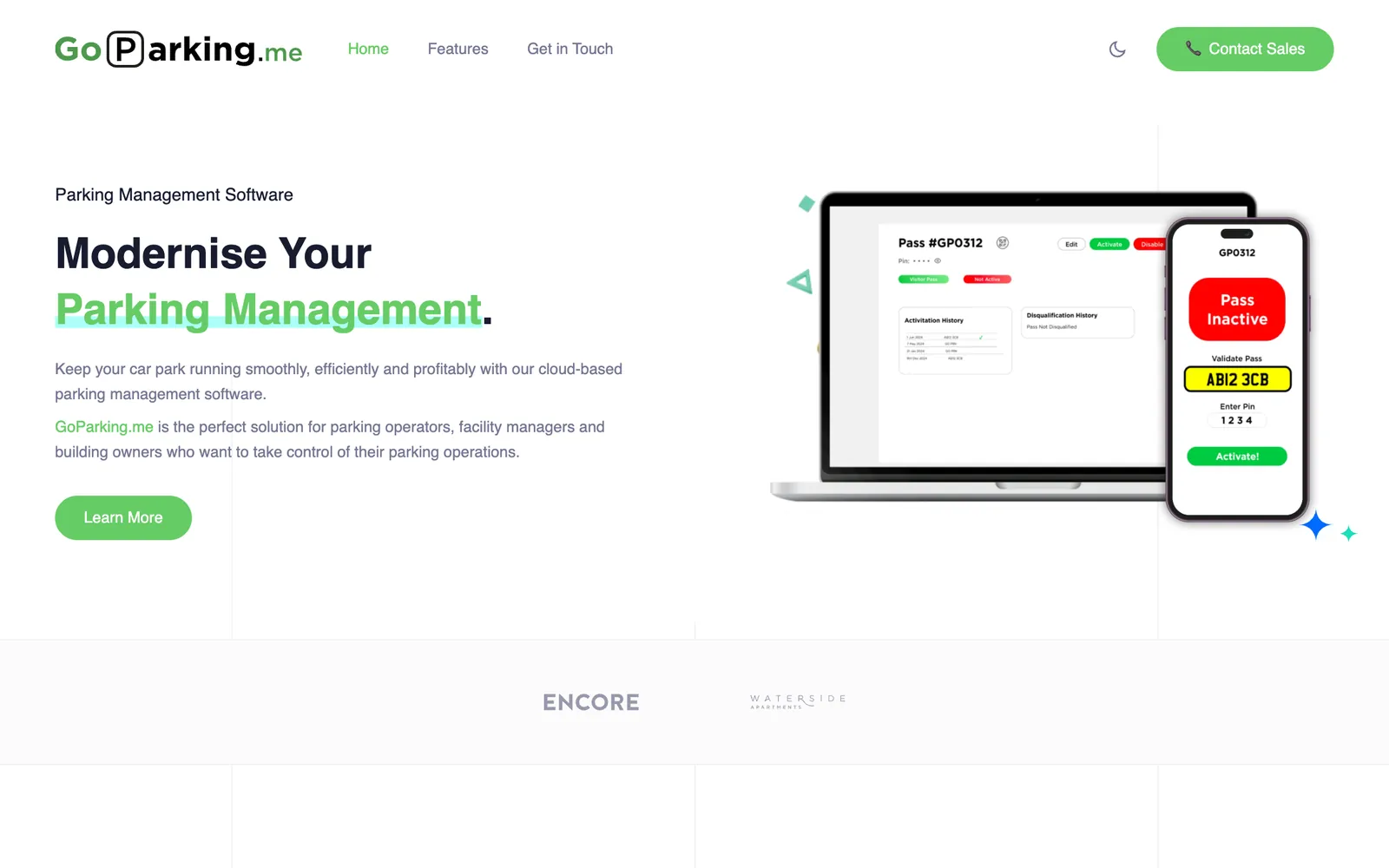 The Go Parking website, goparking.me