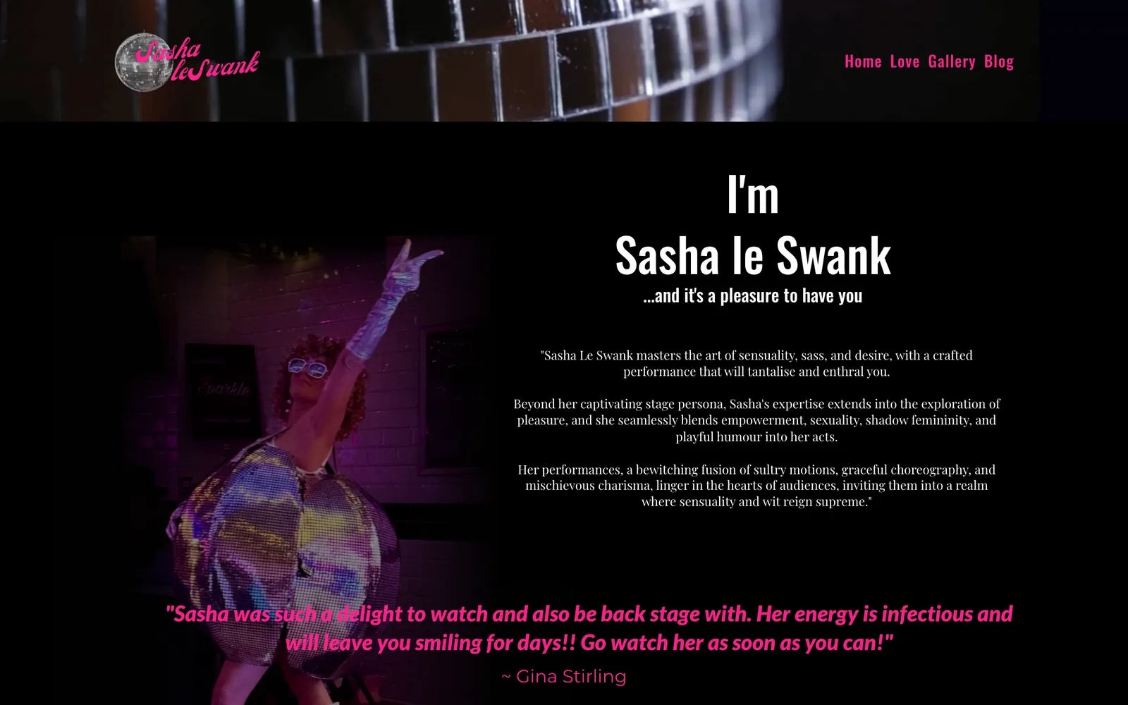 The Sasha le Swank website, sashaleswank.co.uk